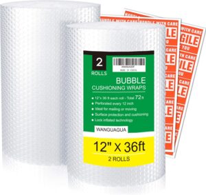 Bubble Packing Moving Wrap, 12 Inch x 72 ft Total, 2 Pack